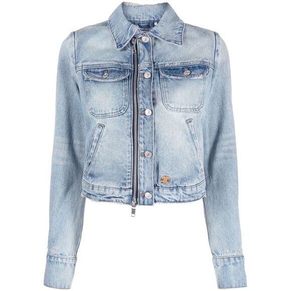 Light Blue Wash Zipper Denim Jacket for Women | SS23 Collection - Picture 1 of 4